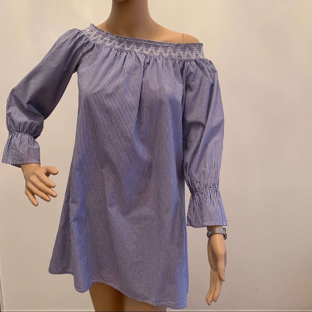 Striped Blue off the shoulder blouse